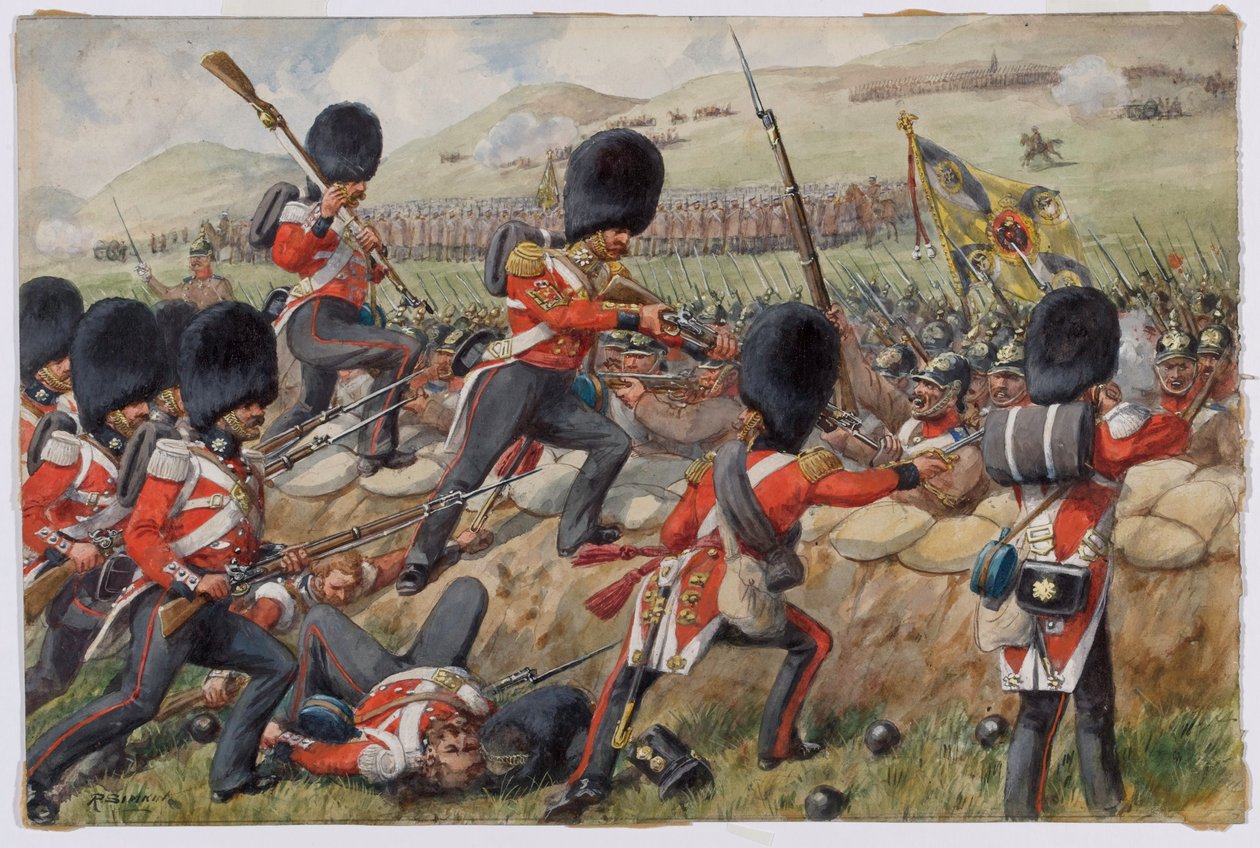 Yksityiskohta Scots Fusilier Guardsista nyt Scots Guards Alman taistelussa, Krimin sota, 20. syyskuuta 1854 wc paperilla tekijältä Richard Simkin