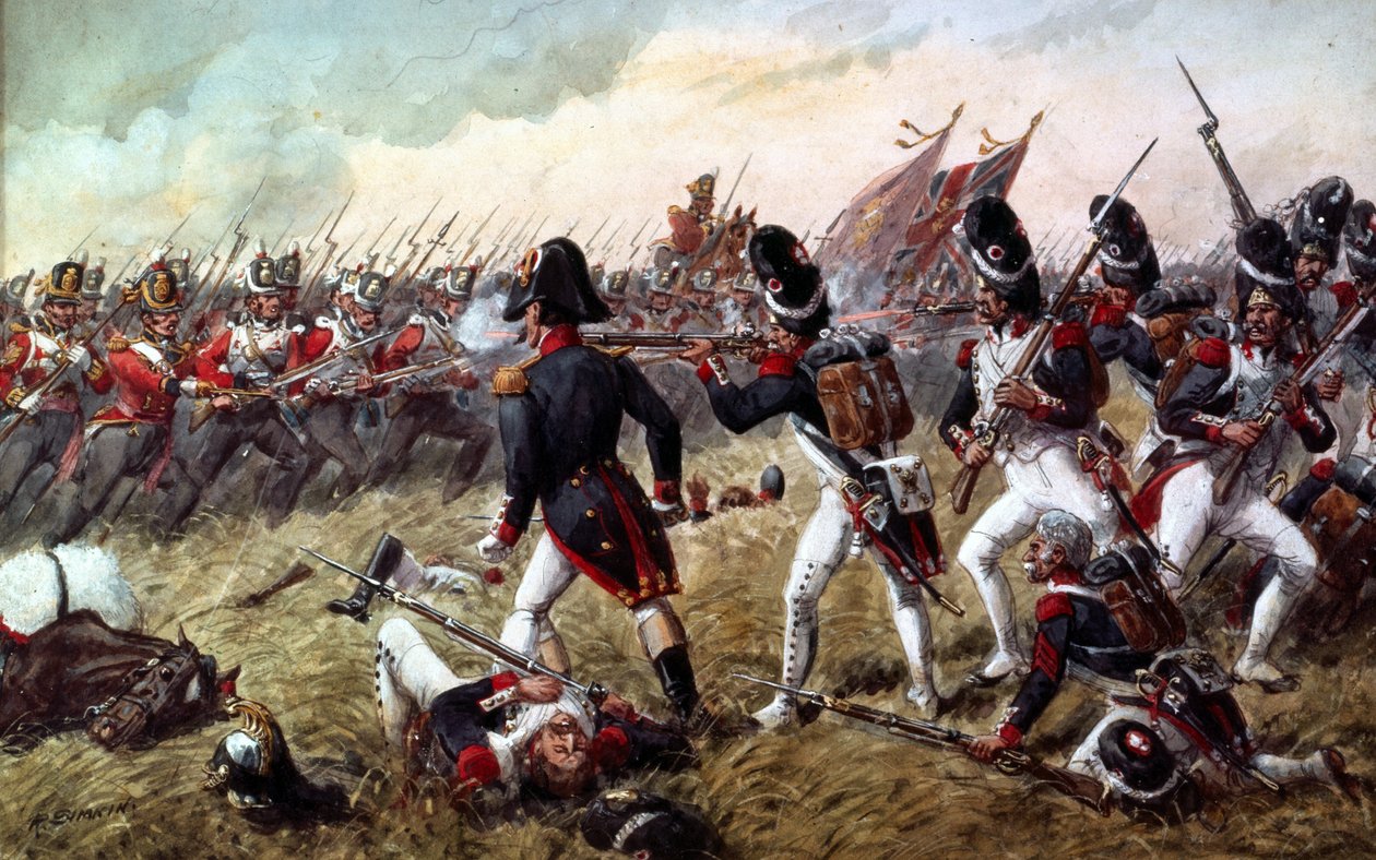 Jalkavartijoiden 3. rykmentti torjui vanhan kaartin viimeisen hyökkäyksen Waterloon taistelussa 18. kesäkuuta 1815 tekijältä Richard Simkin