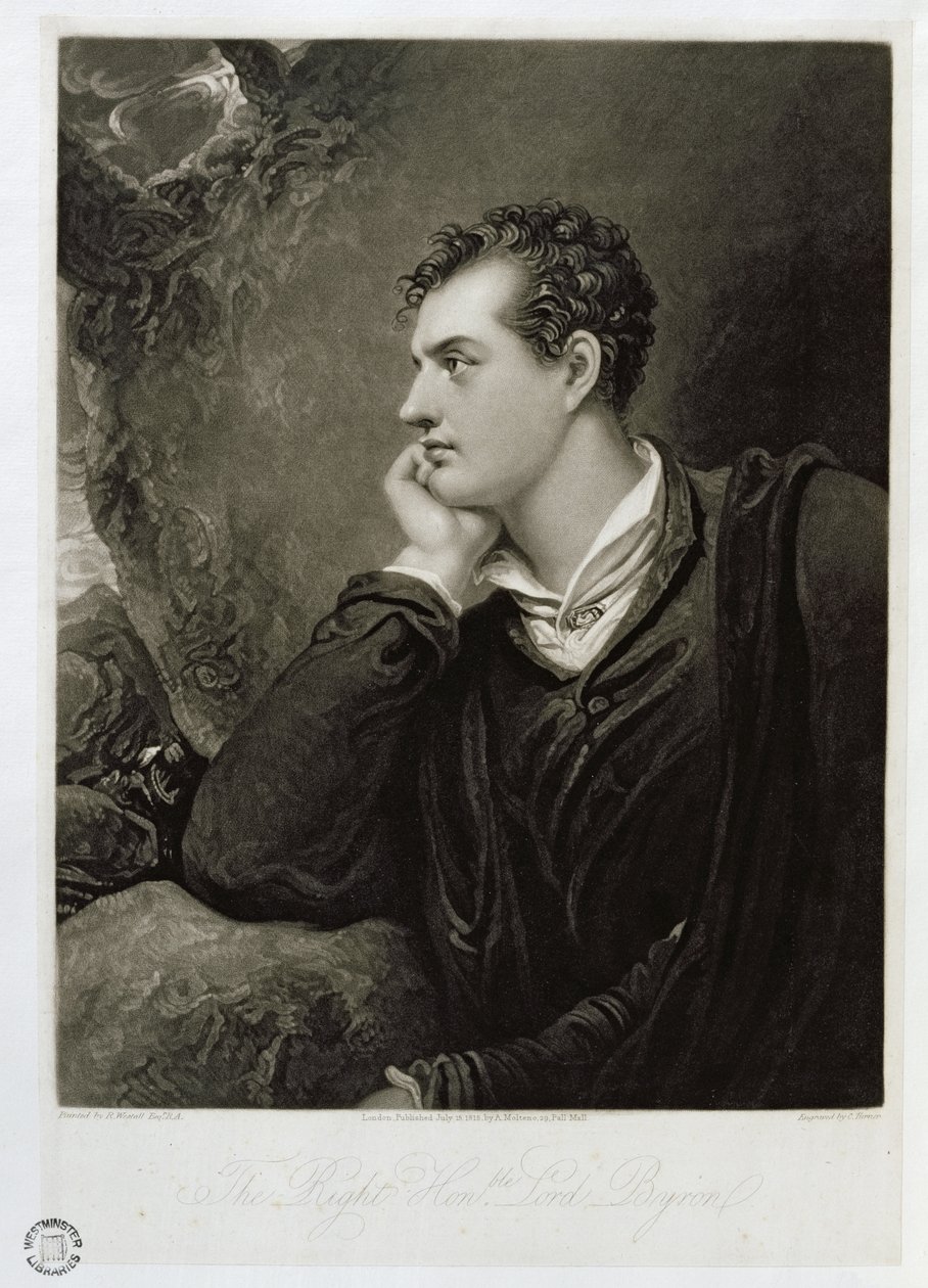 George Gordon, kuudes lordi Byron (1788-1824), kaiverrus Charles Turner (1773-1857), 1815 tekijältä Richard Westall