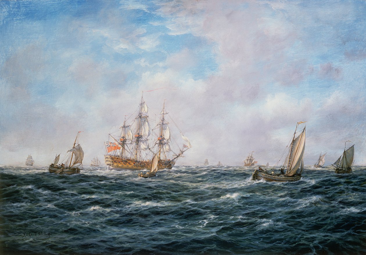 Brittiläinen Man-o-War and Other Craft, n. 1740 tekijältä Richard Willis