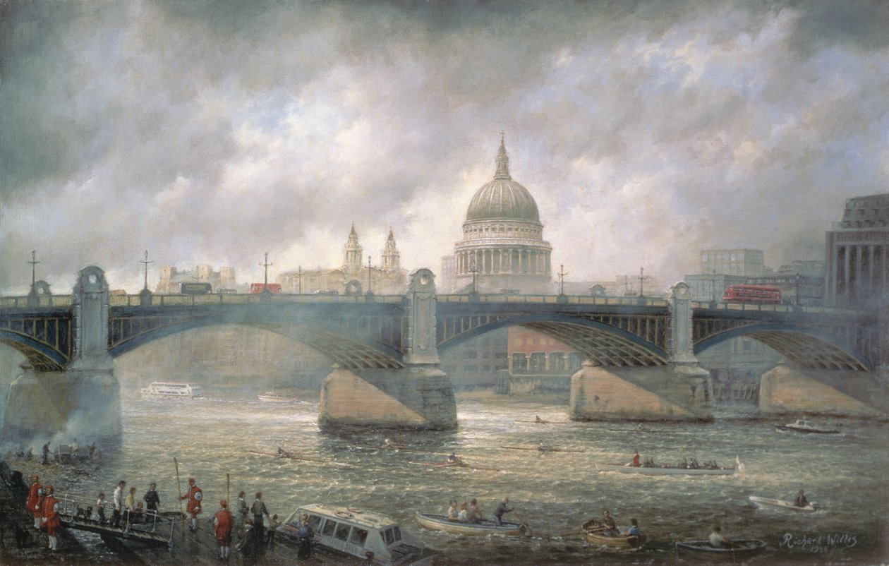 Pyhän Paavalin katedraali Southwark Bankista, Doggett Coat and Badge Race käynnissä tekijältä Richard Willis