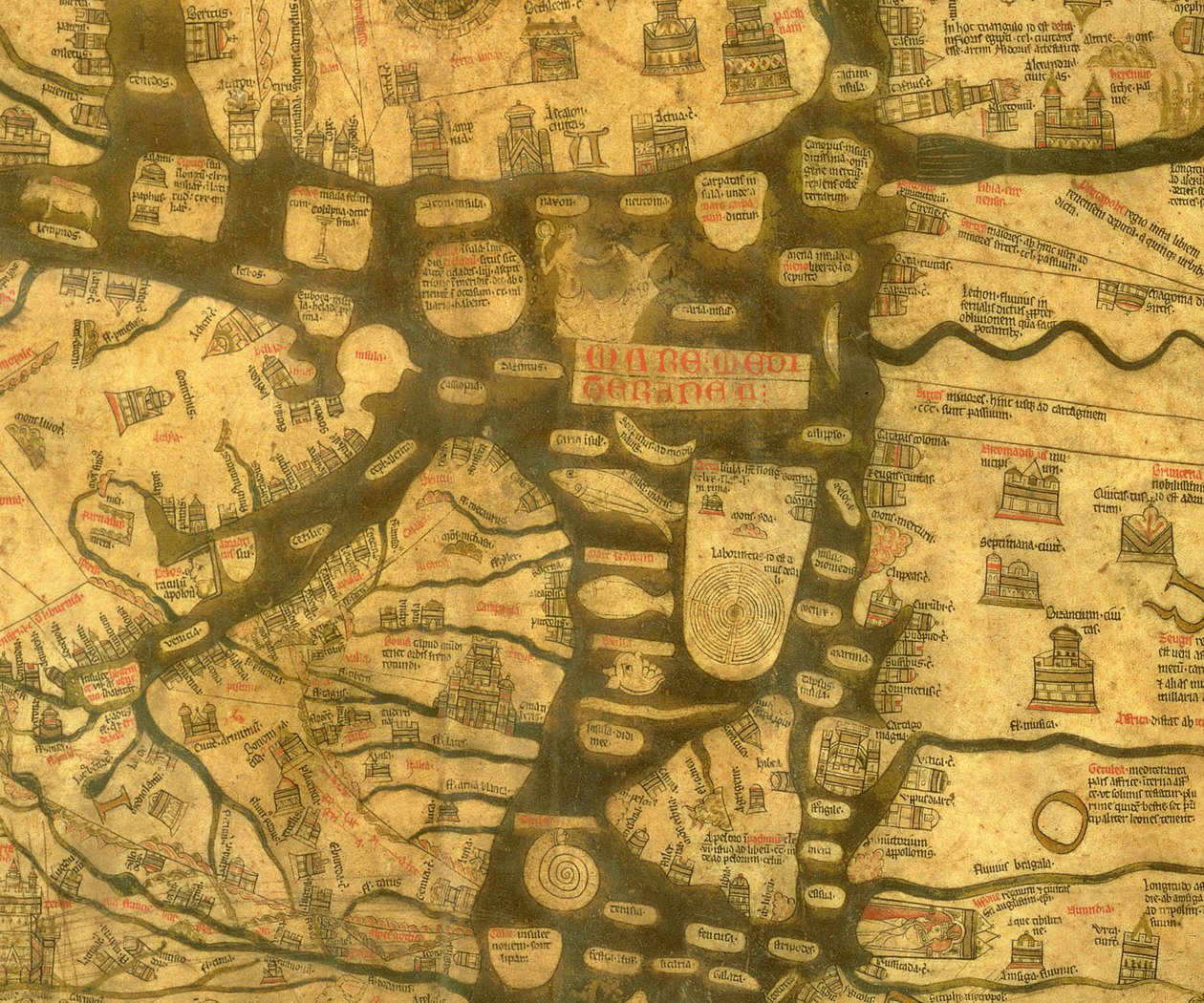 Yksityiskohta Välimerestä Mappa Mundista, n. 1290 tekijältä Richard of Haldingham fl.c.1260 1305 Richard of Haldingham fl.c.1260 1305
