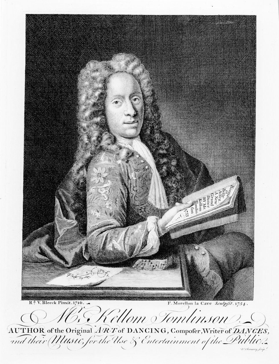 herra Kellom Tomlinson, alkuperäisen "Art of Dancing" -teoksen kirjoittaja. kaiverrettu Francois Morellon La Cave (fl.1731), 1754 tekijältä Richard van Bleeck