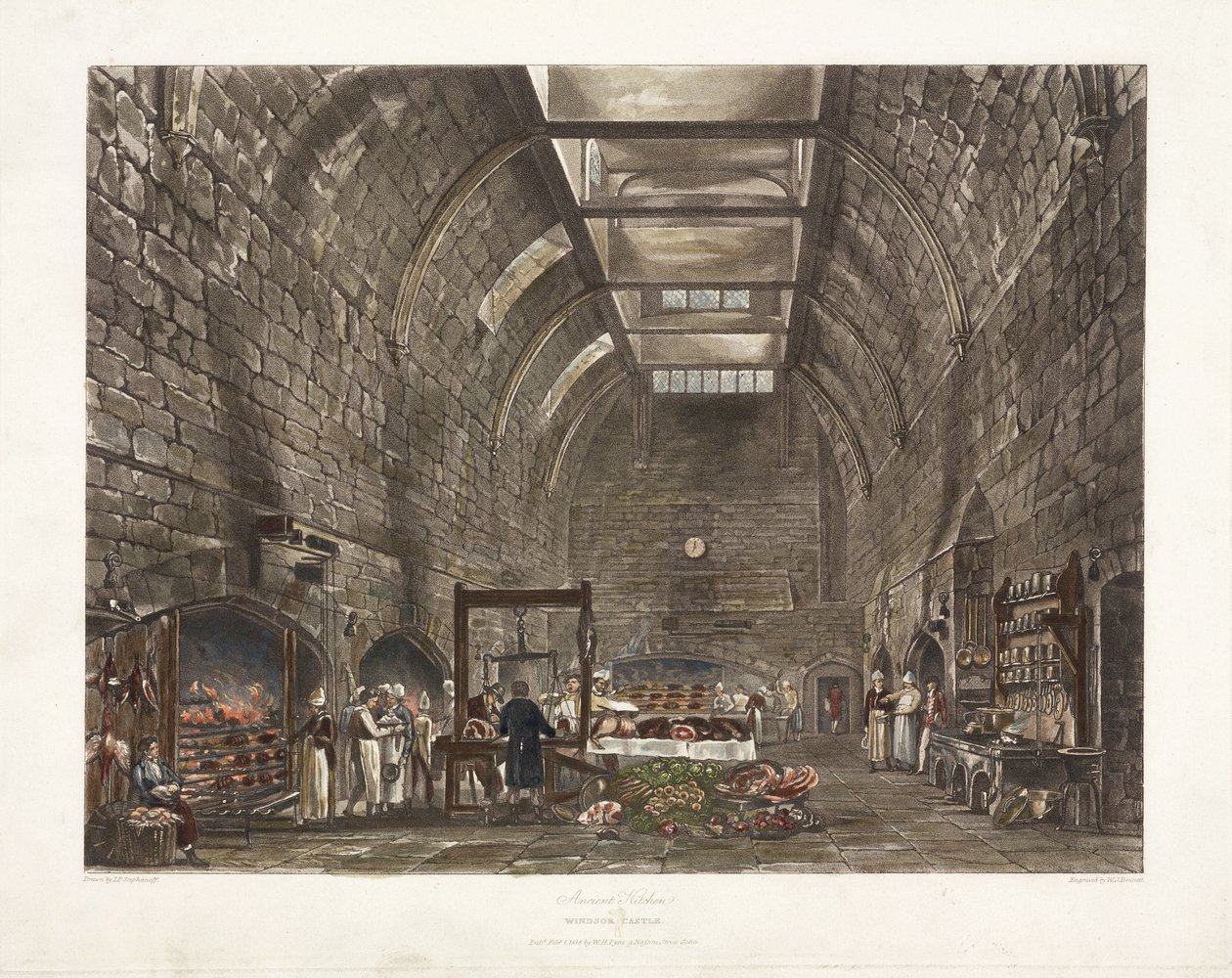 "Ancient Kitchen Windsor Castle", 1800-luvun alku tekijältä John Pardon