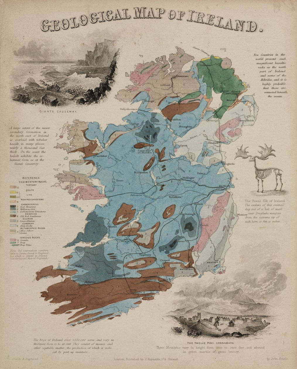 "Irlannin geologinen kartta", noin 1850-luku tekijältä John Pardon