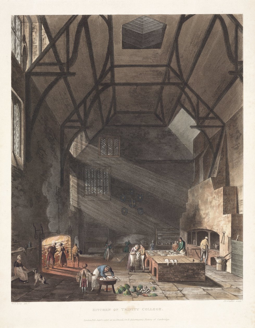 "Kitchen of Trinity College", Cambridge, 1800-luvun alku tekijältä John Pardon