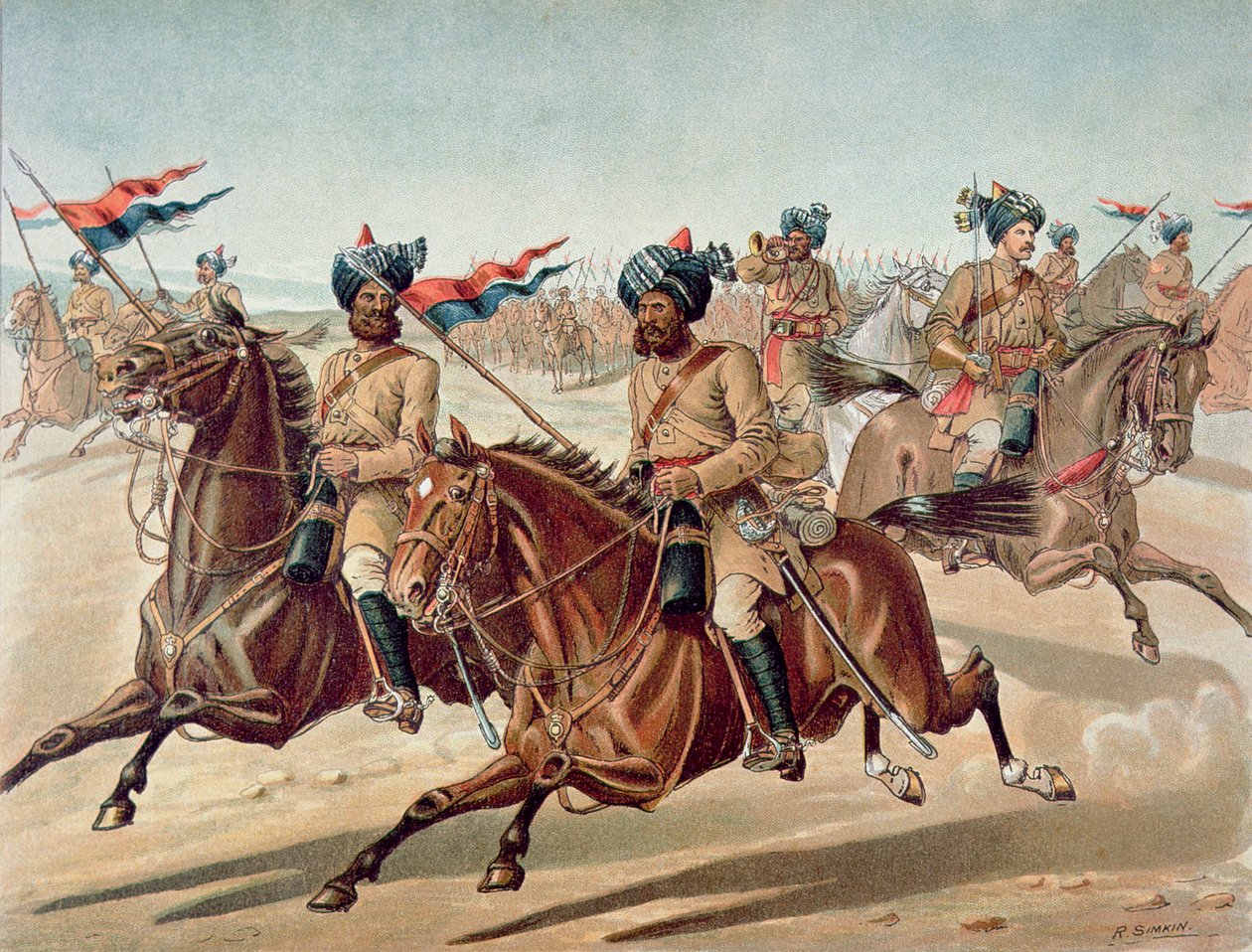 Scouts of the 10th Bengal Lancers (field Service Kit), anglo-intialainen armeija 1880-luvulla (väri litho) tekijältä Richard (after) Simkin