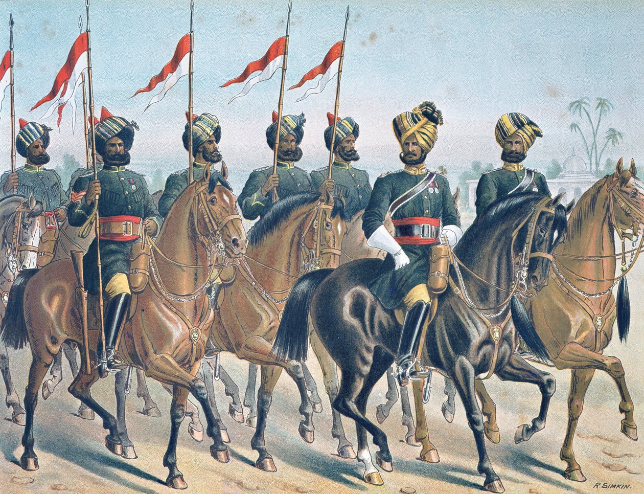 2ND Bombay Lancers, arvostelutilaus, 1880-luvun anglo-intialainen armeija (värilitho) tekijältä Richard (after) Simkin