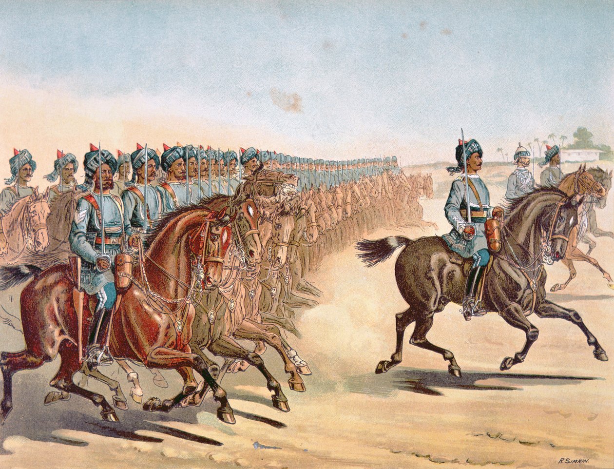 3. Madras Light Cavalry, arvostelujärjestys, 1880-luvun anglo-intialainen armeija (väri litho) tekijältä Richard (after) Simkin
