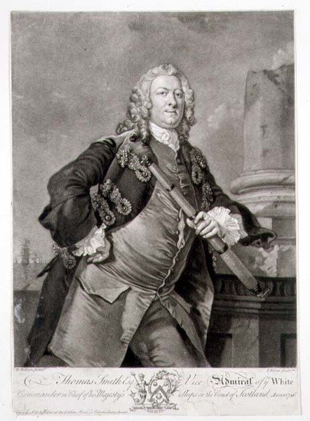 Amiraali Thomas Smithin (d.1762) muotokuva Valkoisen vara-amiraalista, kaiverrus John Faber (1684-1756) 1746 (kaiverrus) tekijältä Richard (after) Wilson