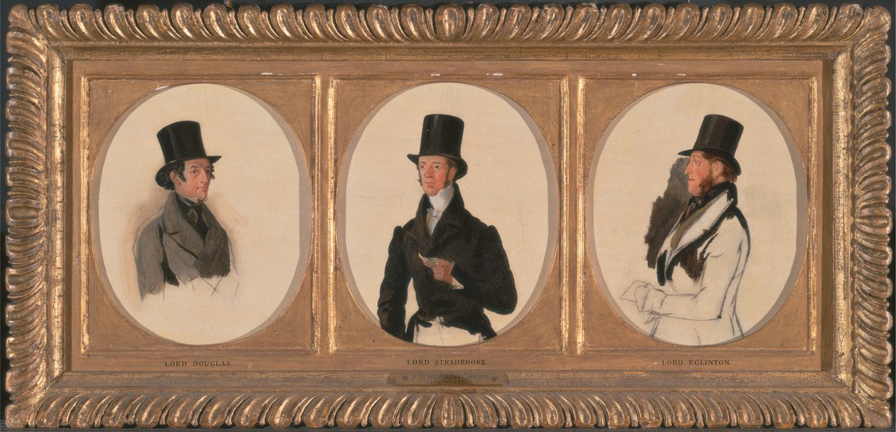Tutkimuksia Lord Eglintonin, Lord Douglasin ja Lord Stradbroken muotokuvista "The Waterloo Cup Coursing Meeting" -tapahtumassa (Walkerin taidegalleriassa), 1840 tekijältä Richard Ansdell
