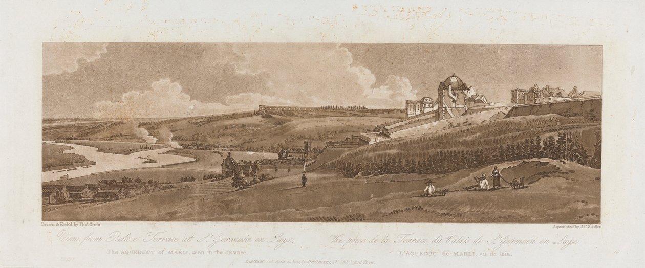 Näkymä St. Germain en Layen palatsiterassilta; Marlin akvedukti kaukaa nähtynä 1803; Kilpi 16 Pariisin Viewsista, levyn Emanuel Volume -jäljitys, B1981.25.2625 tekijältä Richard Banks Harraden