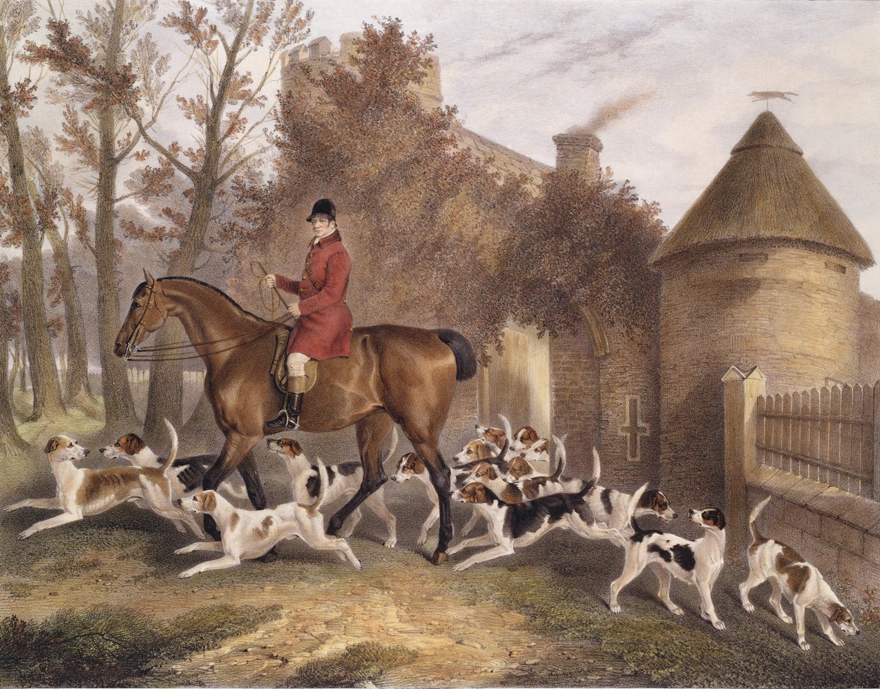 W. Sebright, Milton Houndsin metsästäjä, kaiverrettu J.W. Gilesin toimesta, 1839. tekijältä Richard Barrett Davis