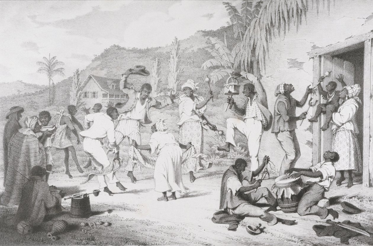 Black Dance, teoksesta "West India Scenery with Illustrations of Negro Character", painatus R. Jennings tekijältä Richard Bridgens