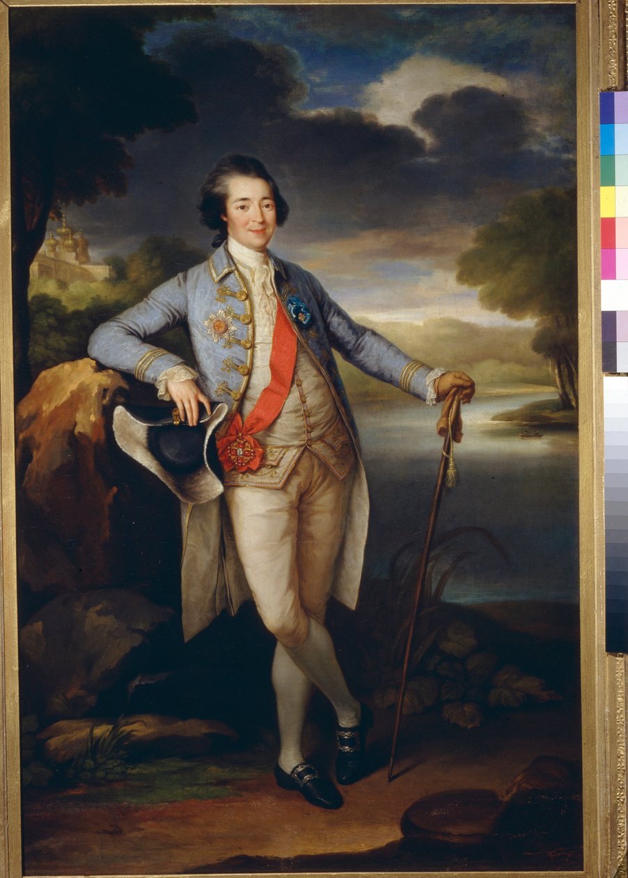 Prinssi Alexandre Borissovitch Kourakinen muotokuva (1752-1818), homme politique russe (Prinssi Alexander Kurakinin muotokuva) - Öljy kankaalle, kirjoittanut Richard Brompton (1734-1783), c1780 - Koko: 113x76 cm - Valtion Tretjakov-galleria, Moskova tekijältä Richard Brompton