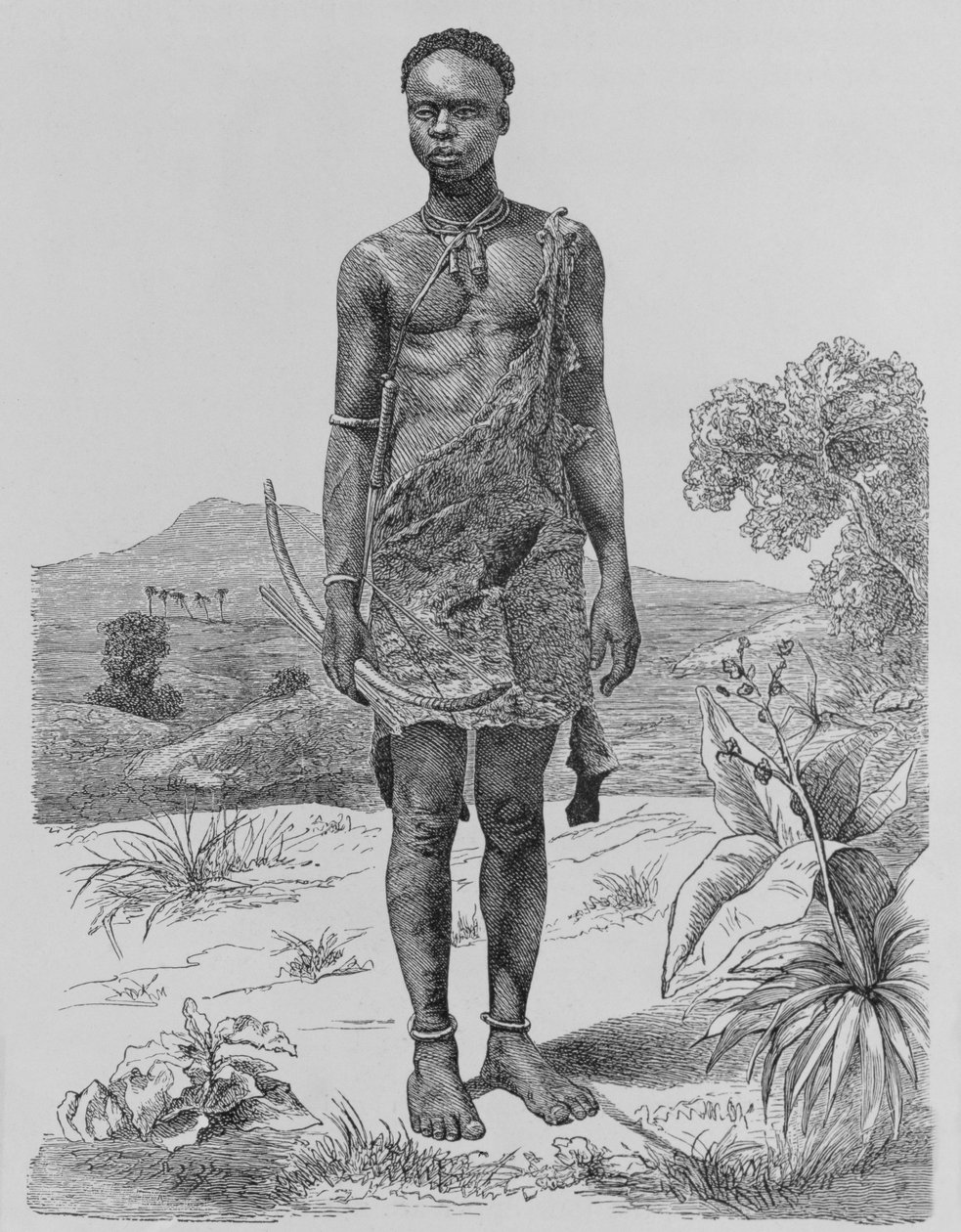 Madi jousilla ja nuolilla, teoksesta The History of Mankind, Vol. III, prof. Friedrich Ratzel, 1898 tekijältä Richard Buchta