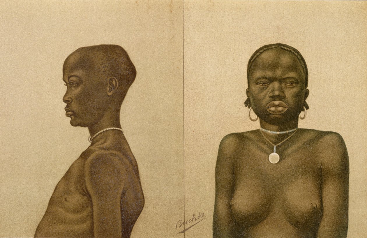 Waganda-poika ja Dinka-tyttö, Prof. Friedrich Ratzelin teoksesta The History of Mankind, Vol.III, 1898 tekijältä Richard Buchta