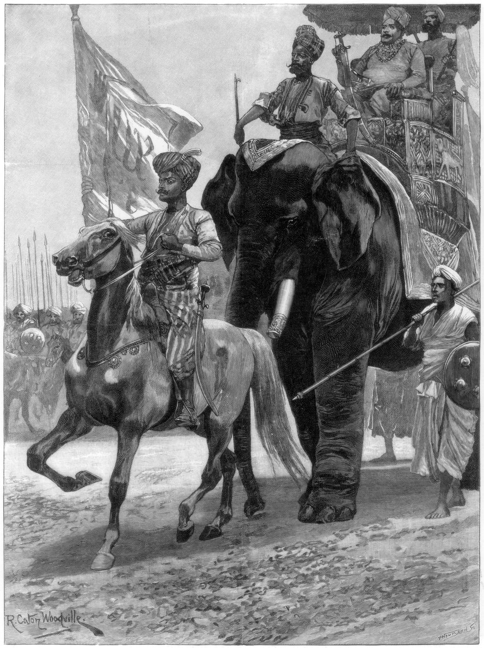Nawab Siraj Ud Daulahin saapuminen ennen Clives-asemaa, Intia, 1757, 1893. tekijältä Richard Caton II Woodville