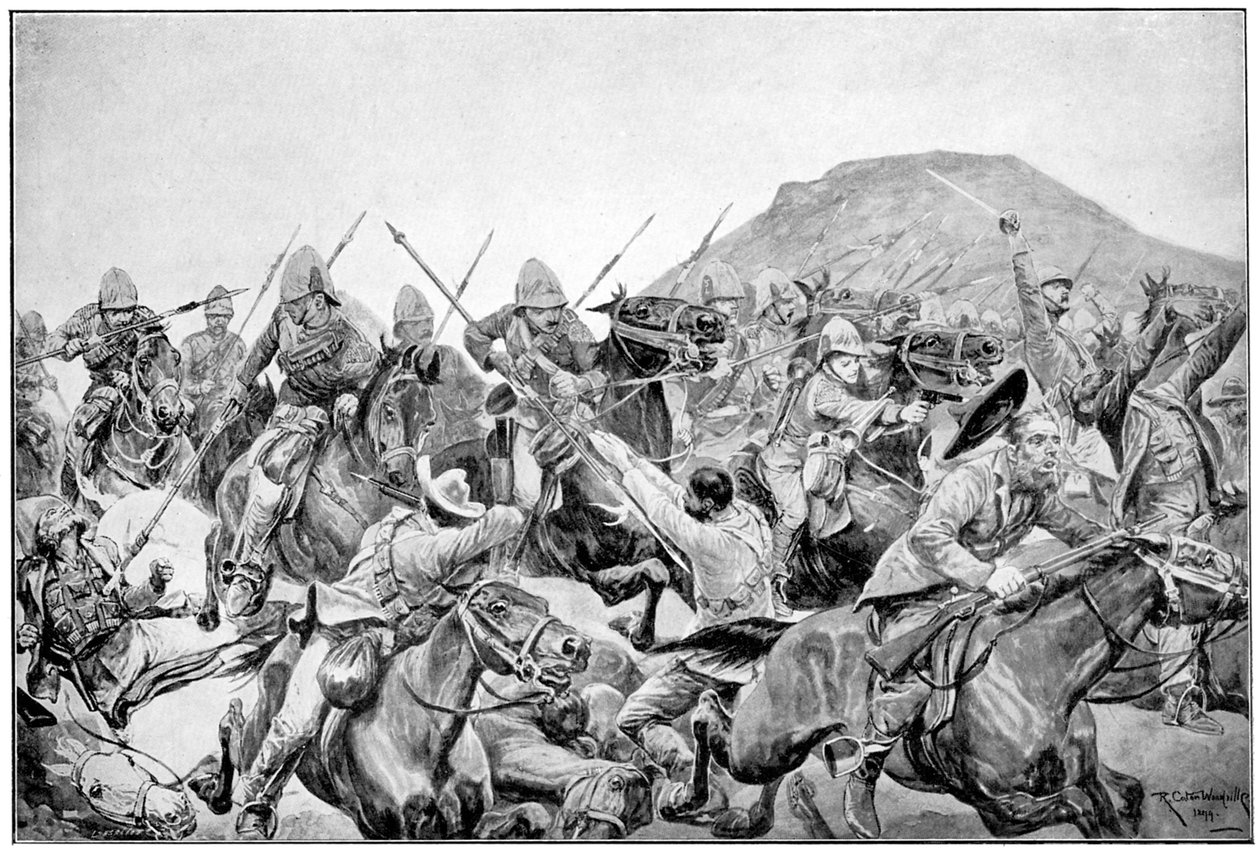 5. Lancersin hyökkäys Elandslaagtessa, 2. buurisota, 21. marraskuuta 1899. tekijältä Richard Caton II Woodville