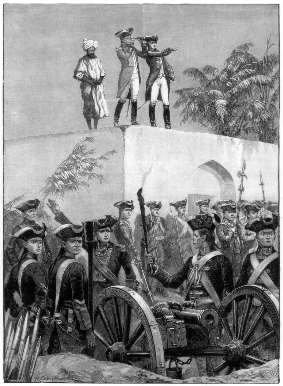 Clive Nawab Siraj Ud Daulahsin metsästysmajan katolla, Intia, 1757, 1893. tekijältä Richard Caton II Woodville