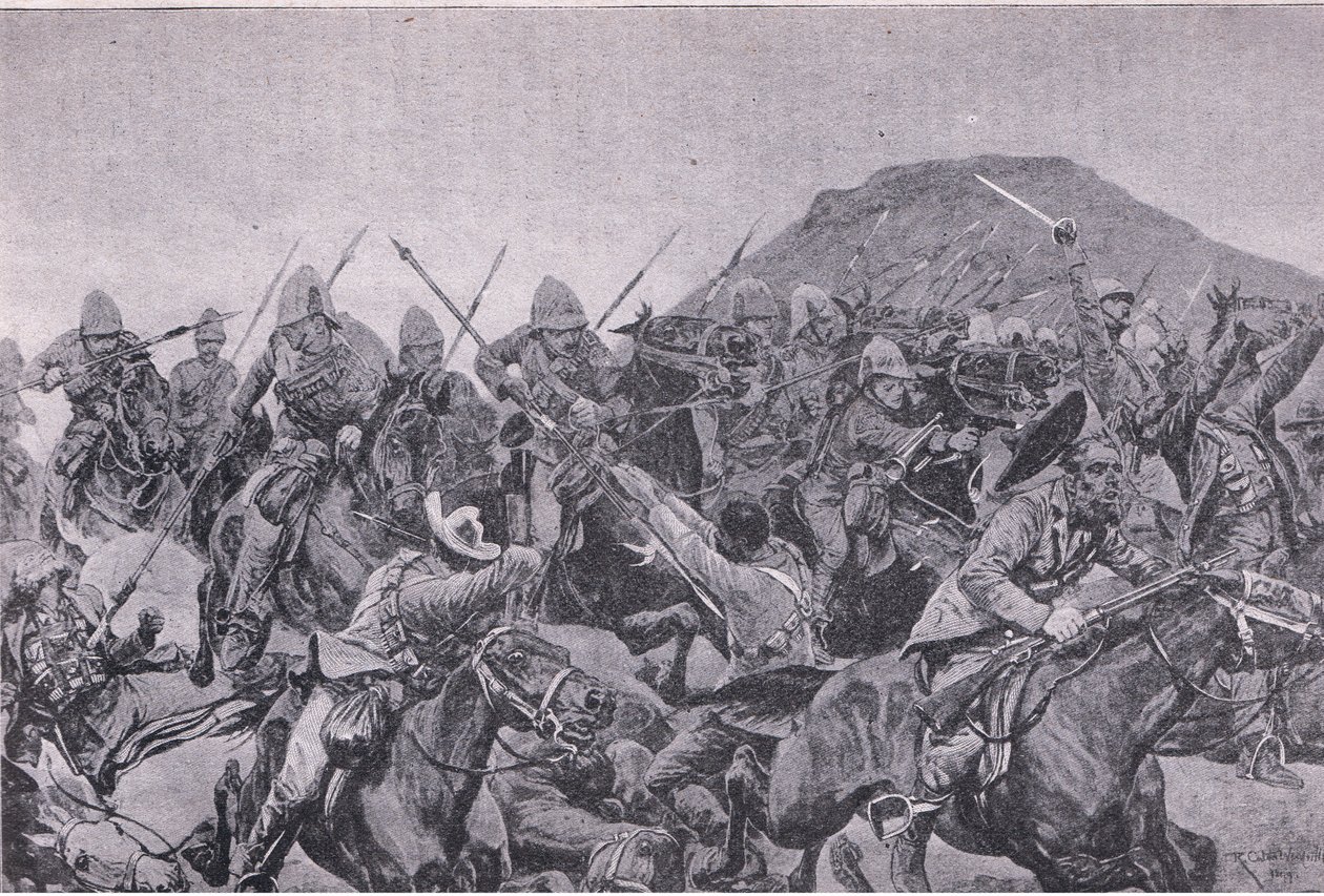 Elandslaagten taistelu: ratsuväen hyökkäys (litho) tekijältä Richard Caton II Woodville