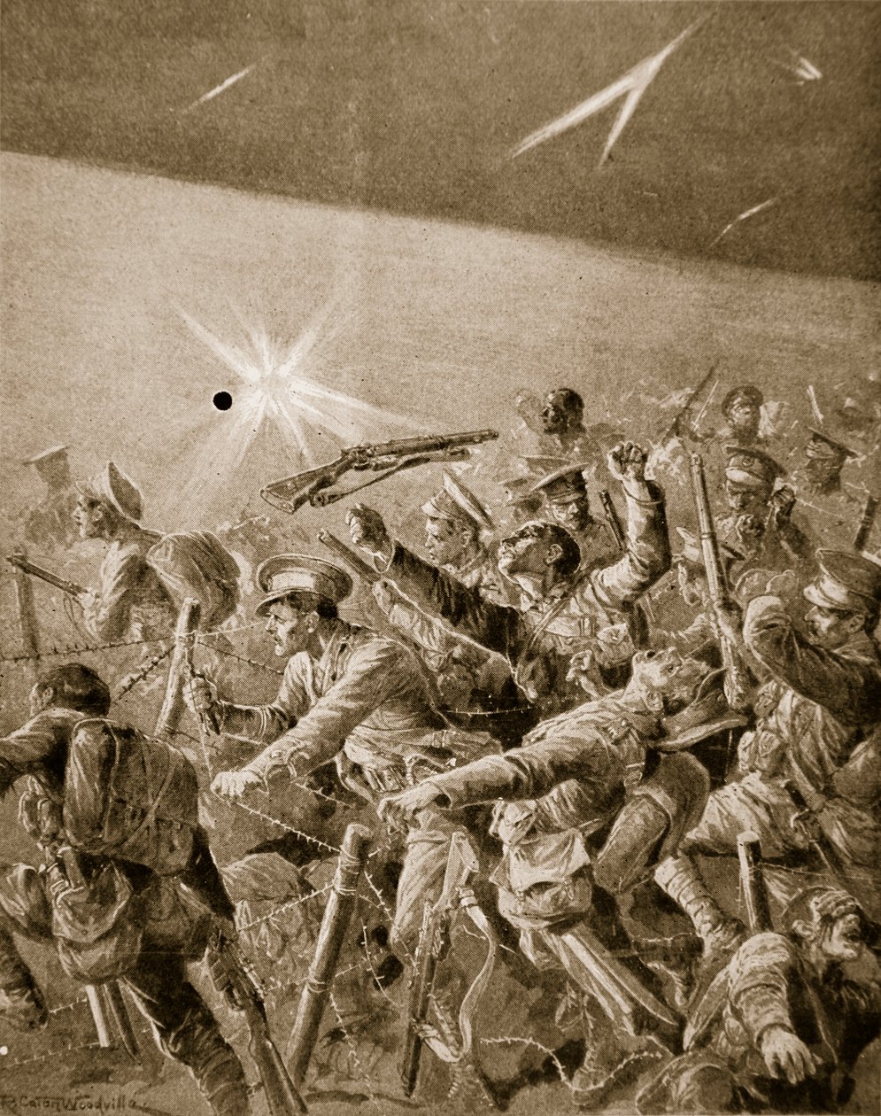 Brittijalkaväki pakotti tiensä saksalaisten lankojen sotkeutumien läpi, 1914-1919 tekijältä Richard Caton Woodville