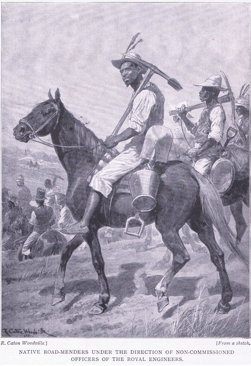 Native road menders, teoksesta After Pretoria: The Guerilla War, jonka on julkaissut Harmsworth Bros Limited, 1901. tekijältä Richard Caton Woodville
