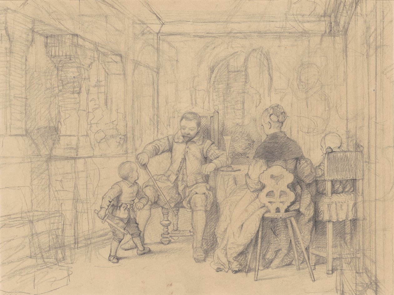 The Fencing Lesson, n. 1847-1849 (grafiitti kudottupaperille) tekijältä Richard Caton Woodville