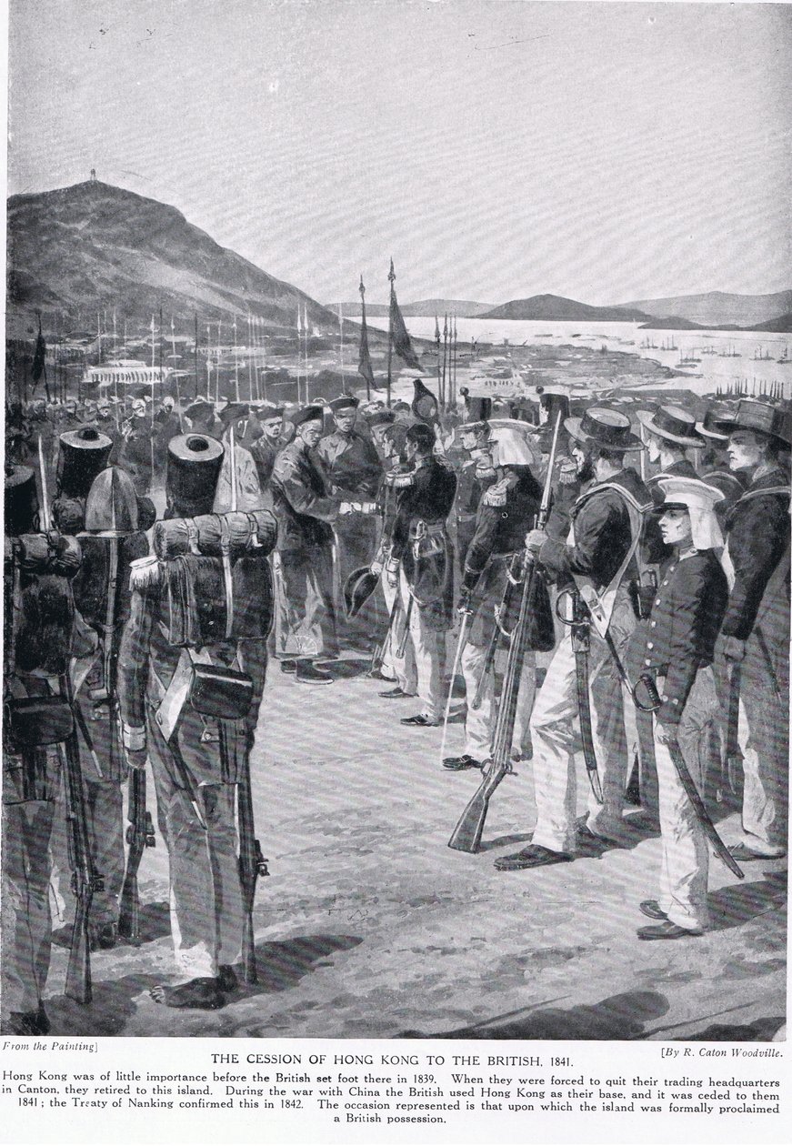 Hongkongin luovutus briteille, 1841, kuvitus teoksesta "Hutchinson