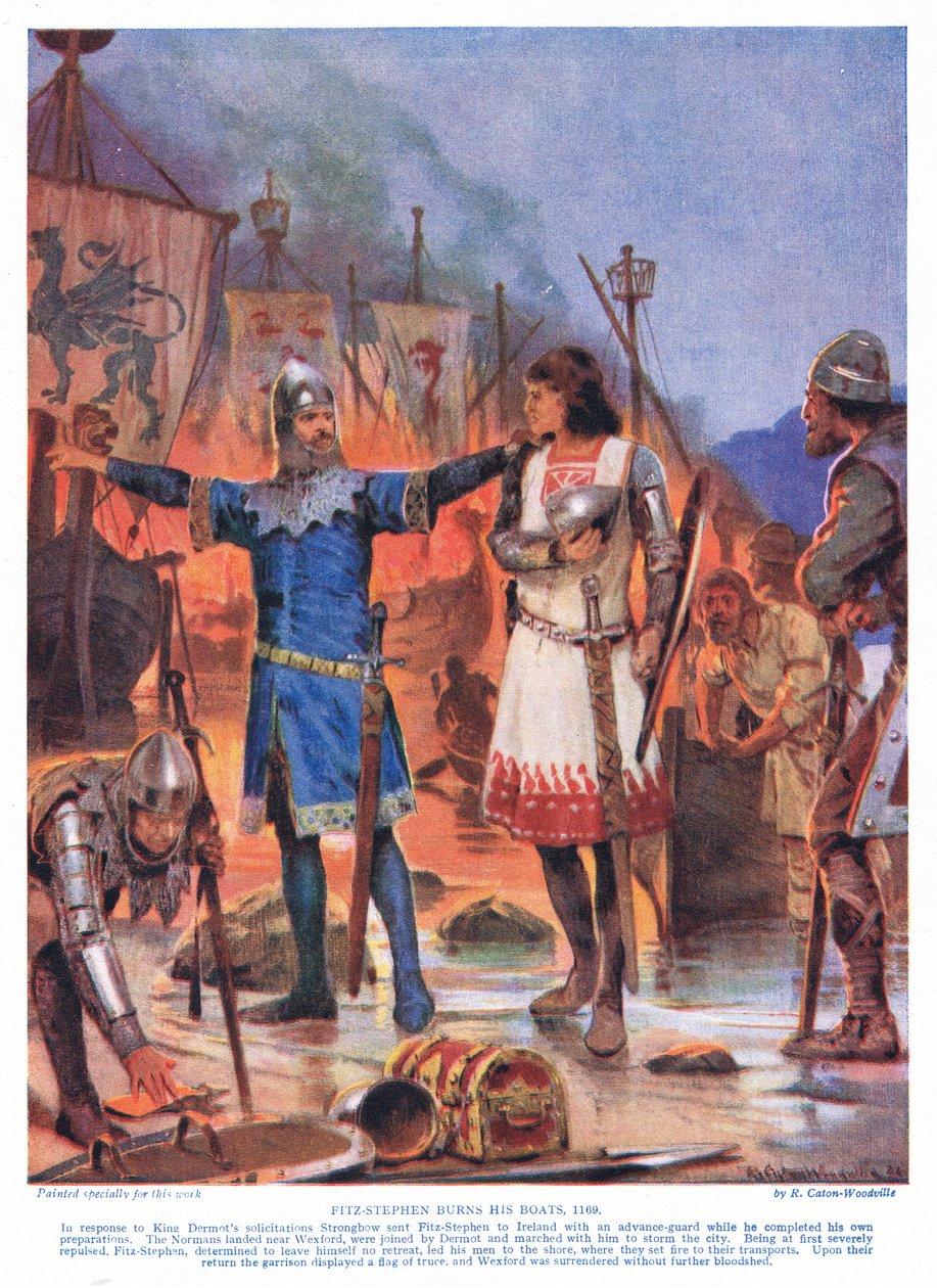 Fitz-Stephen polttaa aluksensa AD1169, 1920-luku tekijältä Richard Caton Woodville junior