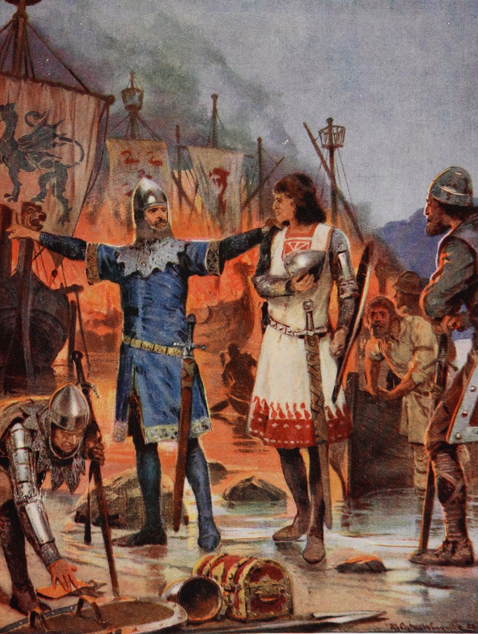 FitzStephen polttaa veneitään, 1169, kuvitus teoksesta 