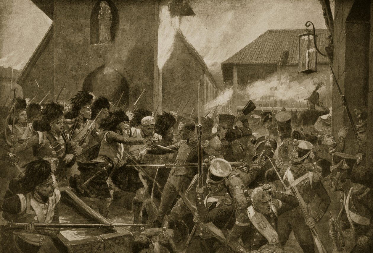 The 42nd Highlanders at Corunna, kuvitus "Hutchinsonin tarinasta brittiläisestä kansasta", n. 1923 tekijältä Richard Caton Woodville junior