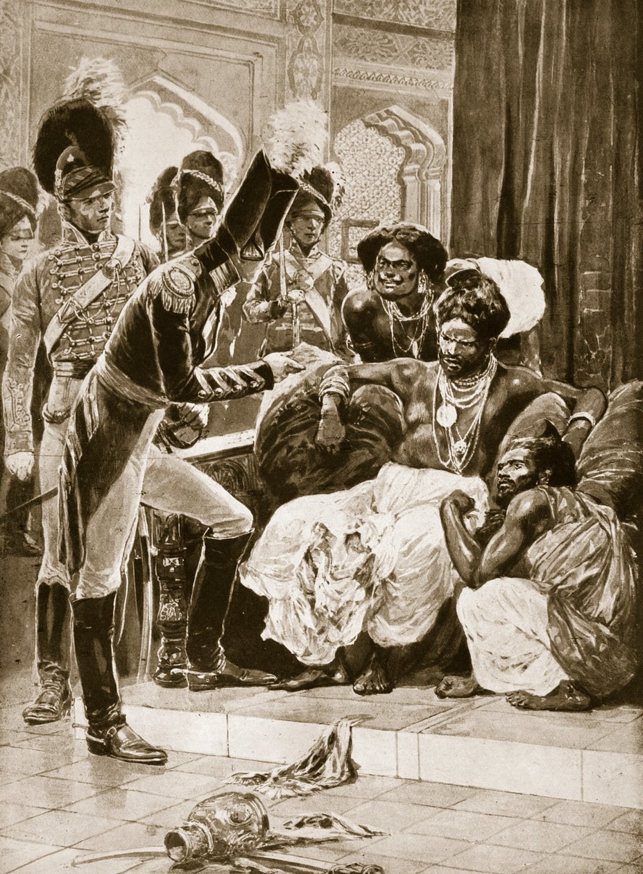 Britit Ceylonissa, kuvitus "Hutchinsonin tarinasta brittiläisestä kansasta", n. 1923 tekijältä Richard Caton Woodville junior