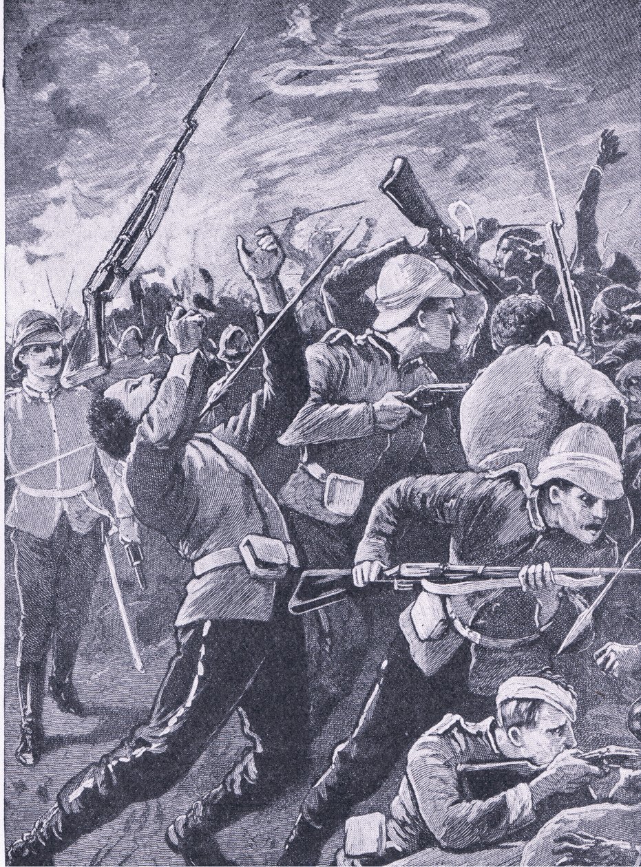 Rorkes Driftin puolustus, kuvitus teoksesta British Battles on Land and Sea , 1915. tekijältä Richard Caton Woodville junior