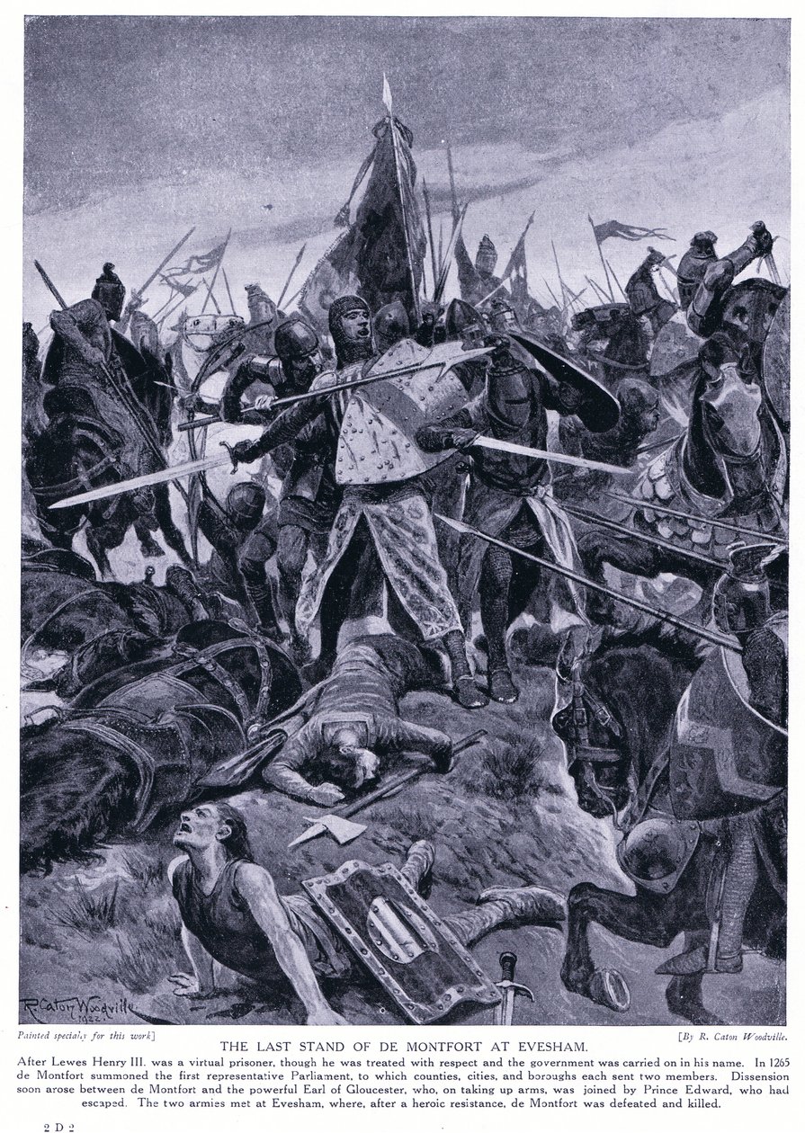 de Montfordin viimeinen asema Eveshamissa AD1265, 1920-luku. tekijältä Richard Caton Woodville junior