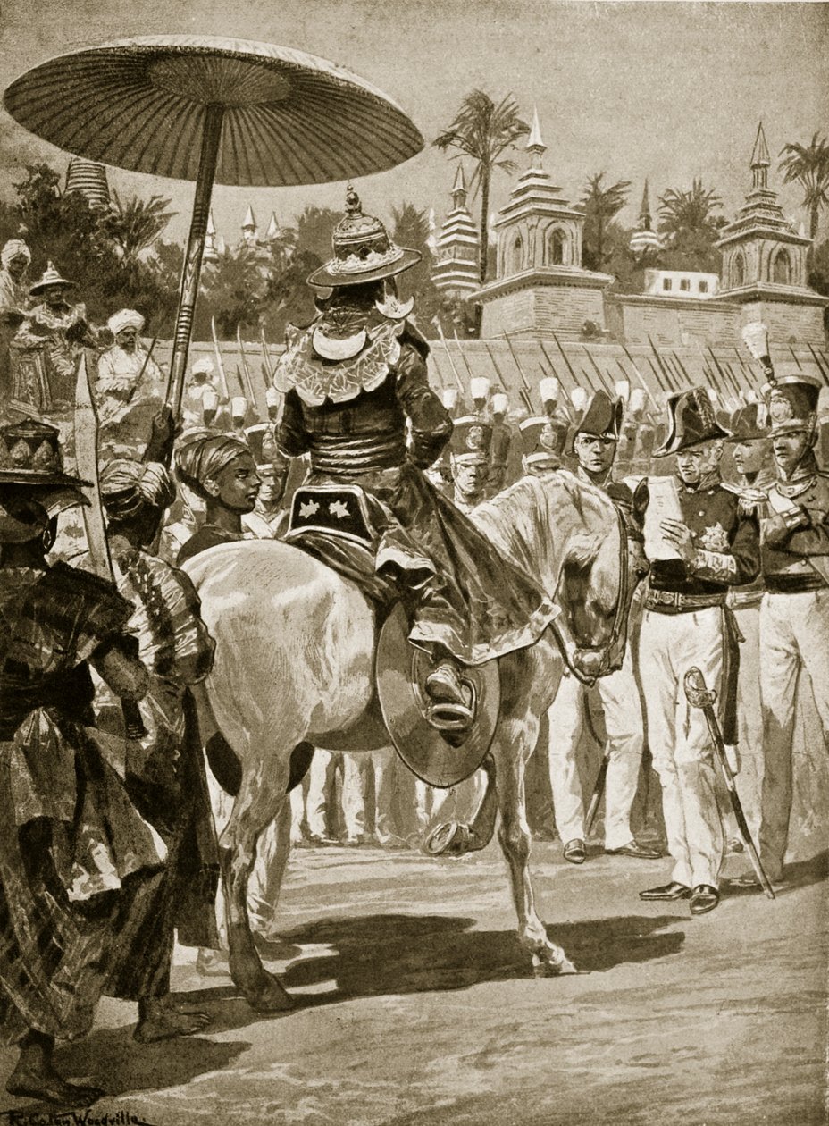 Rangoonin antautuminen briteille, 1824, kuvitus teoksesta "Hutchinson