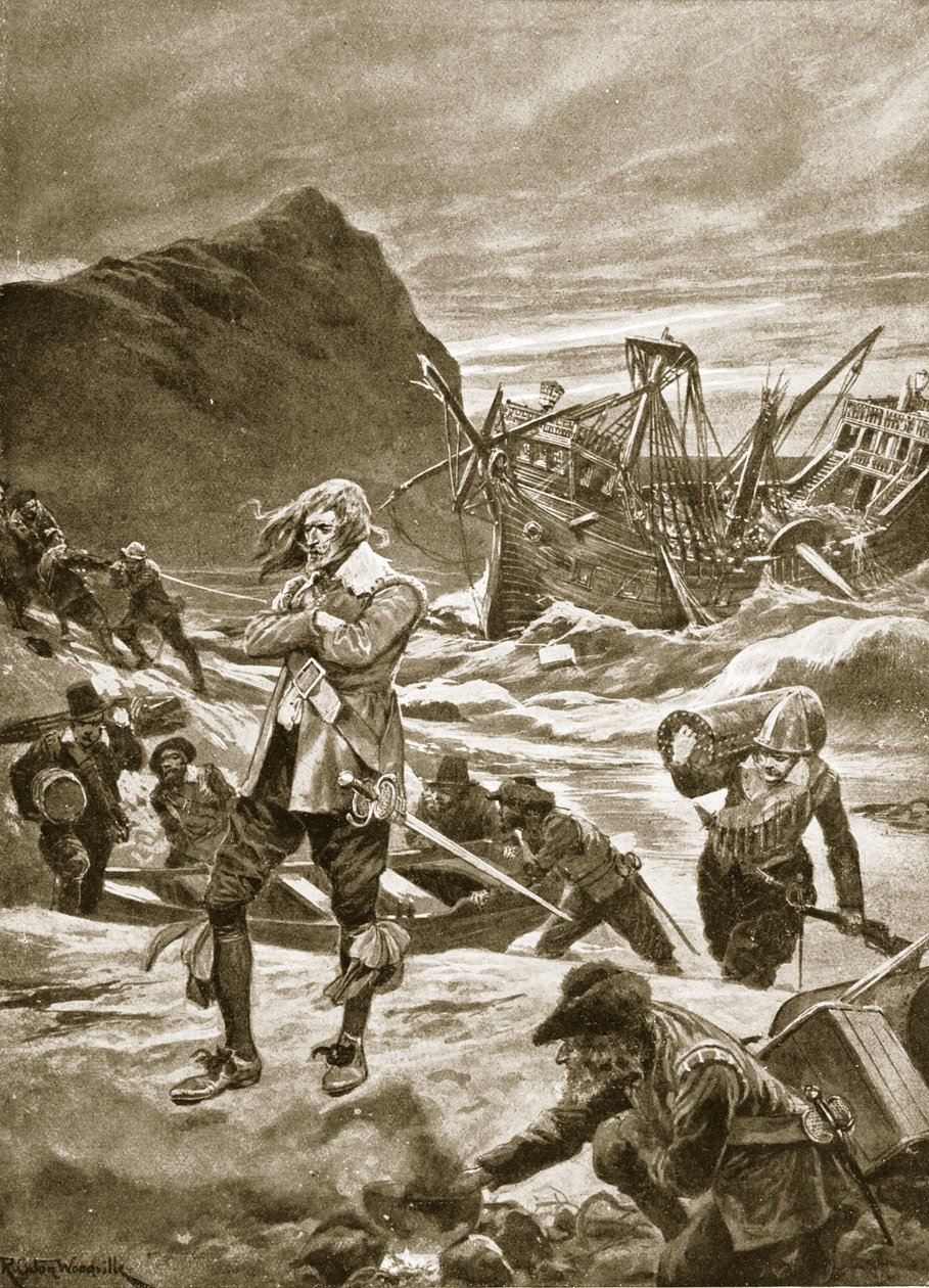 Haaksirikkoutunut Bermudoille, 1609, kuvitus teoksesta "Hutchinson