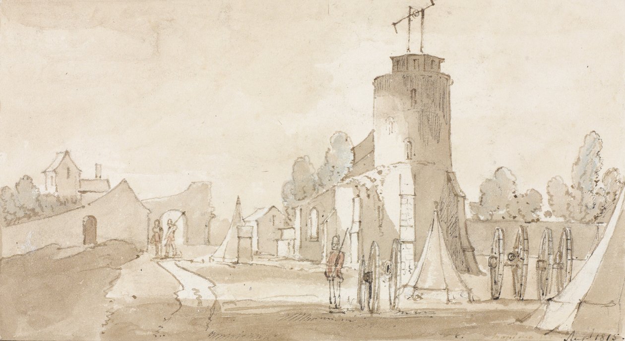 Mont St Jean, Waterloon taistelun kylä, Brysselin eteläpuolella, 1815 tekijältä Richard Colt Hoare