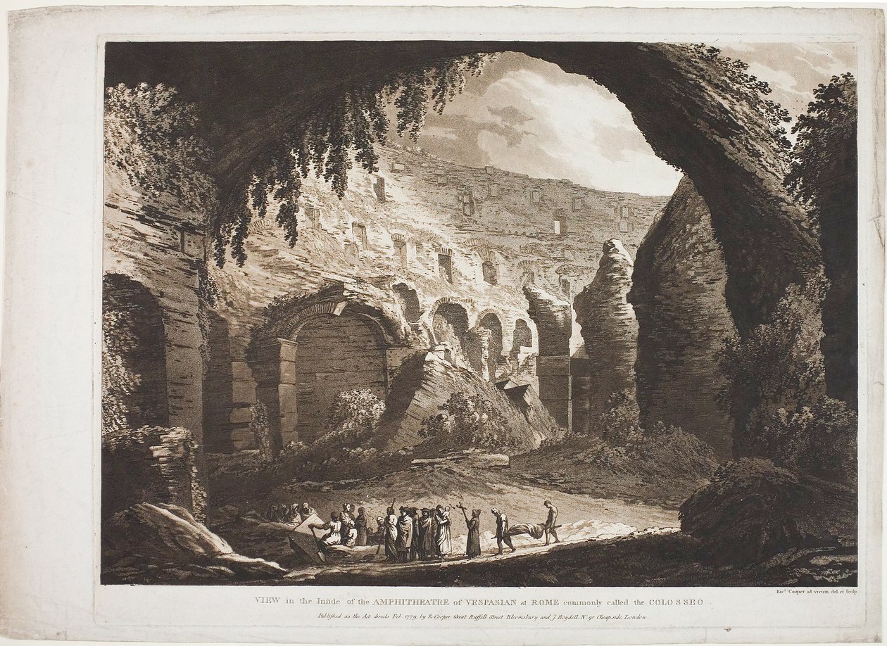 Näkymä Vespasianuksen amfiteatterin sisäpuolelta Roomassa (nimeltään "Colosseo"). tekijältä Richard Cooper II