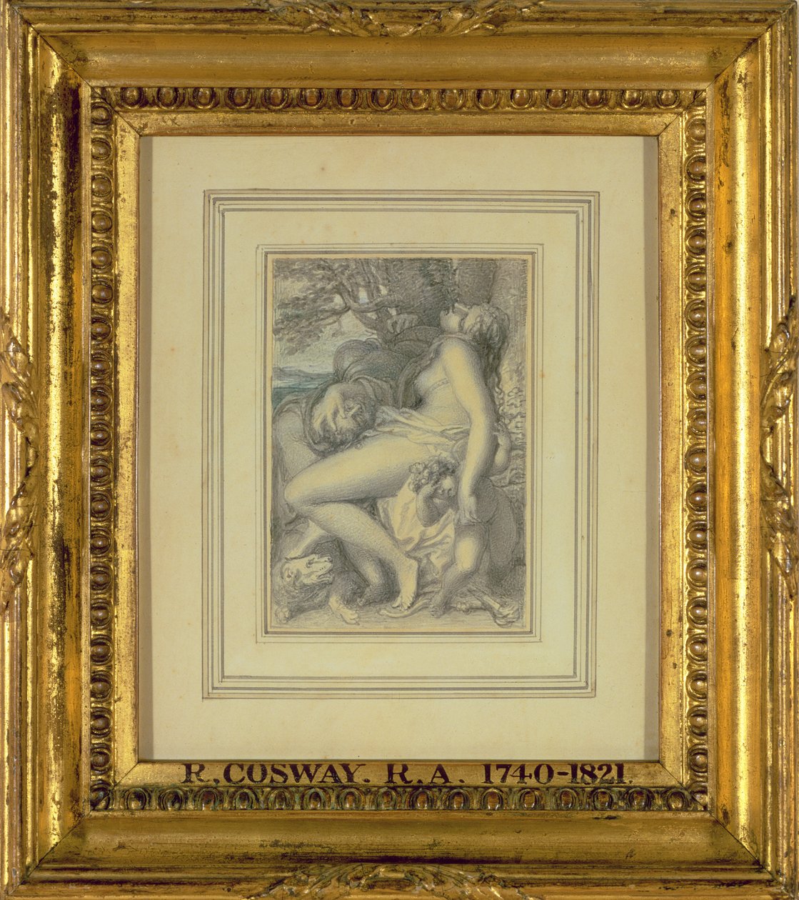 Mars lepää Venuksen sylissä, n. 1805-1815 (wc kynän päällä paperilla) tekijältä Richard Cosway