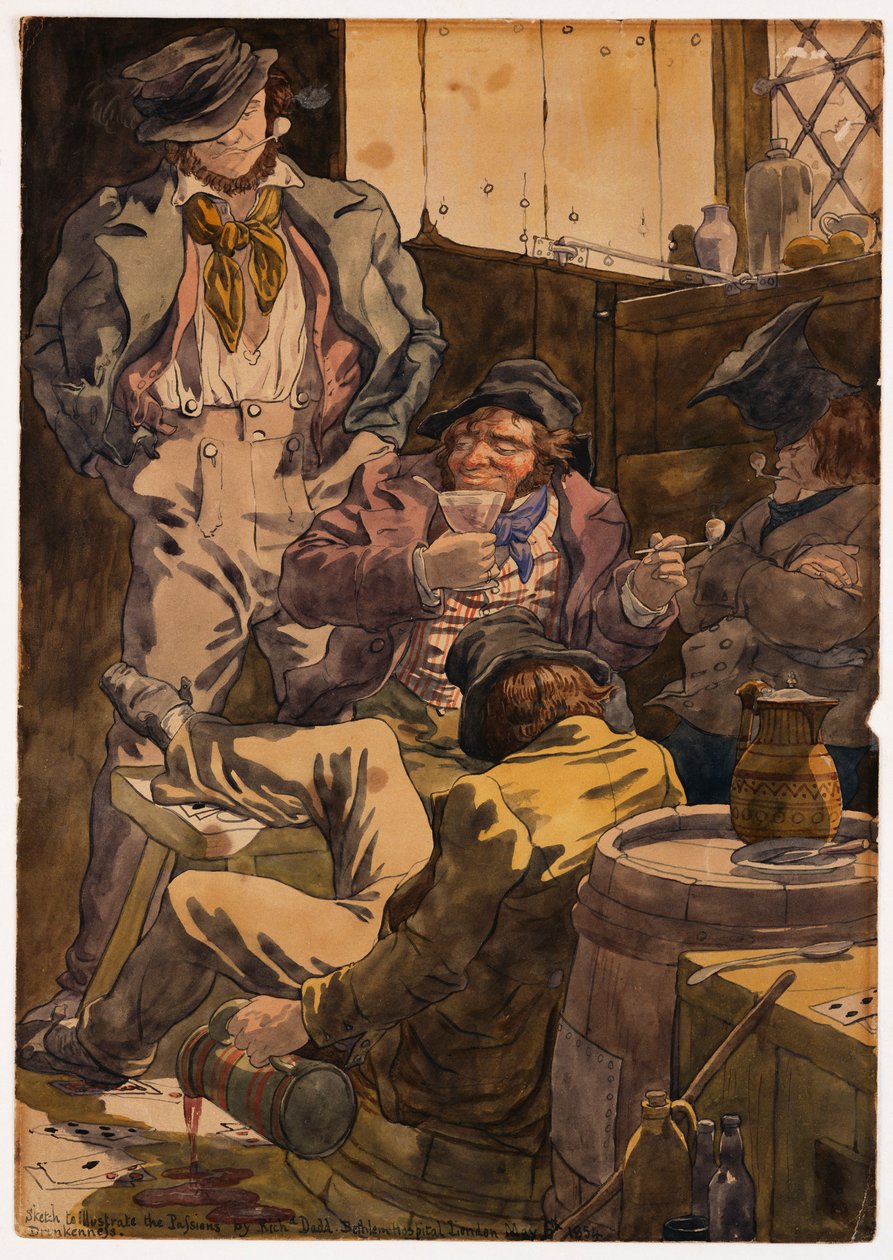 Luonnos havainnollistamaan intohimoja - Juoppo, 1854 tekijältä Richard Dadd