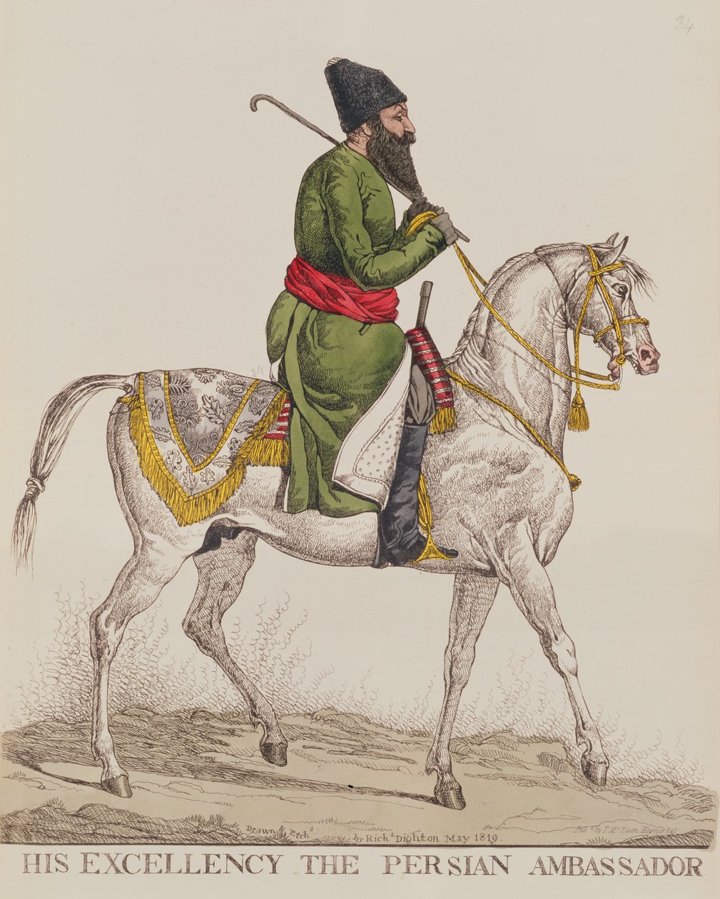Hänen ylhäisyytensä Persian suurlähettiläs Mirza Abul Hassan Khan toisen suurlähettiläsvierailunsa aikana Lontoossa, 1819 (tulostus) tekijältä Richard Dighton