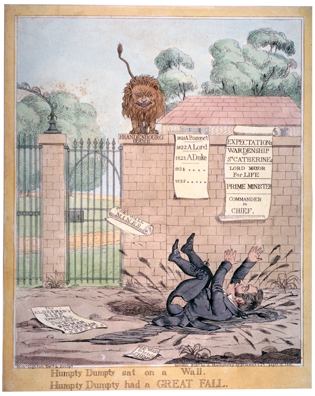 "Humpty Dumpty istui seinällä...", 1821 tekijältä Richard Dighton
