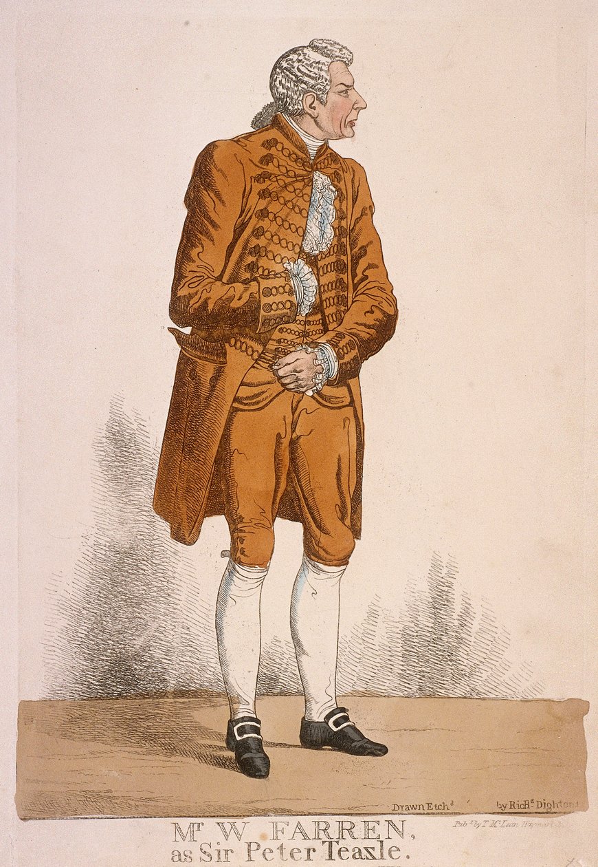 Näyttelijä William Farren Sir Peter Teazlen roolissa, 1824 tekijältä Richard Dighton