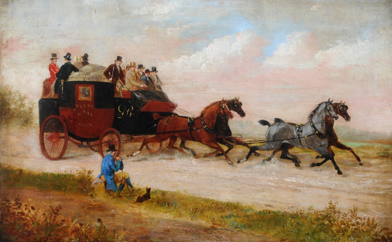 Leedsin kuninkaallinen postivaunu, noin 1875 (öljy kankaalle). tekijältä Richard Dodd Widdas