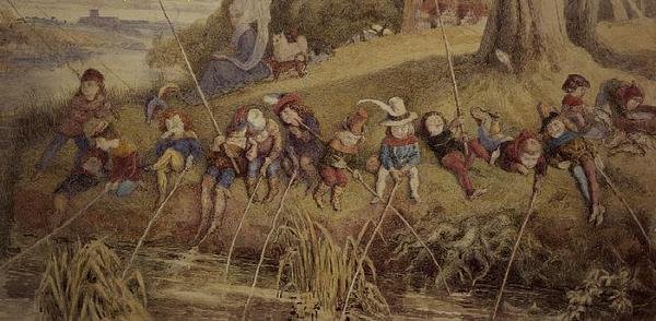 Dame Julianna Berners opettaa nuorille oppilailleen kalastustaidetta tekijältä Richard Doyle