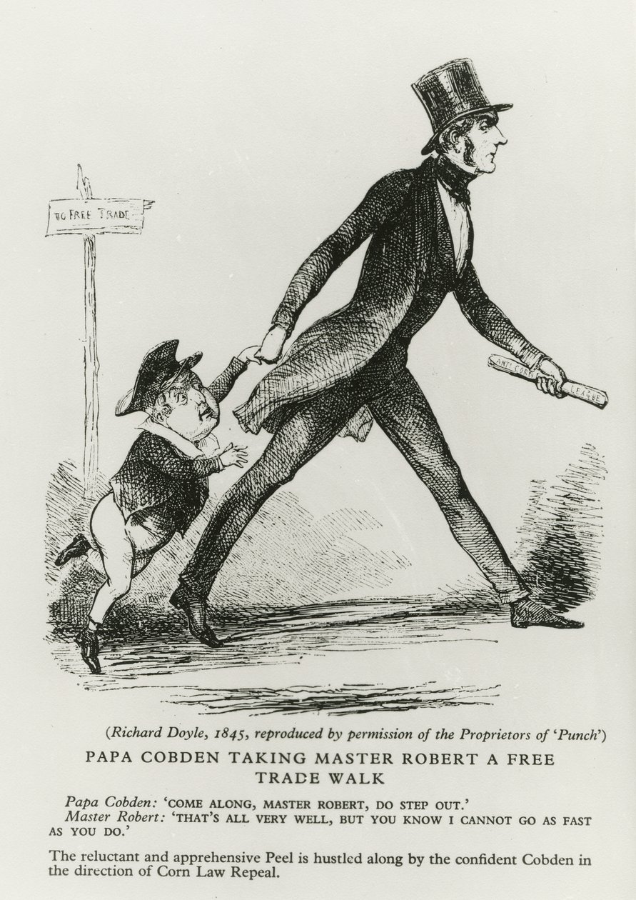 Papa Cobden vie mestari Robertin vapaakauppakävelylle, 1845 tekijältä Richard Doyle
