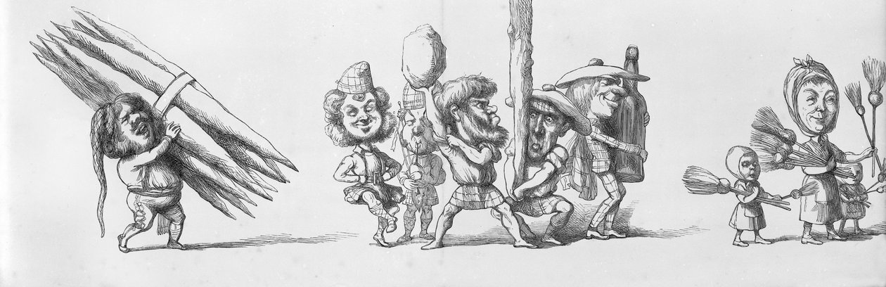 Skotlantilaiset ja espanjalaiset vierailijat suuressa näyttelyssä, 1851 tekijältä Richard Doyle