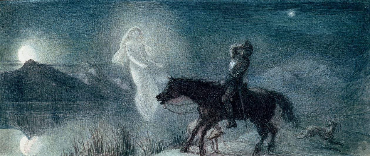 The Knight and the Spectre, julkaisematon (akvarelli paperille) tekijältä Richard Doyle