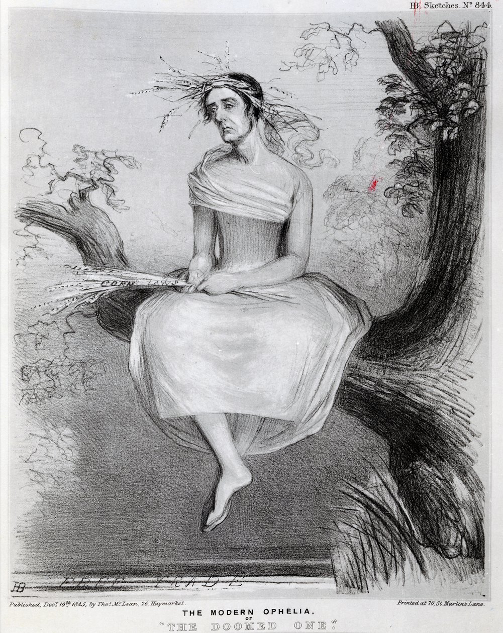 Moderni Ophelia tai Tuomittu, 1845 tekijältä Richard Doyle